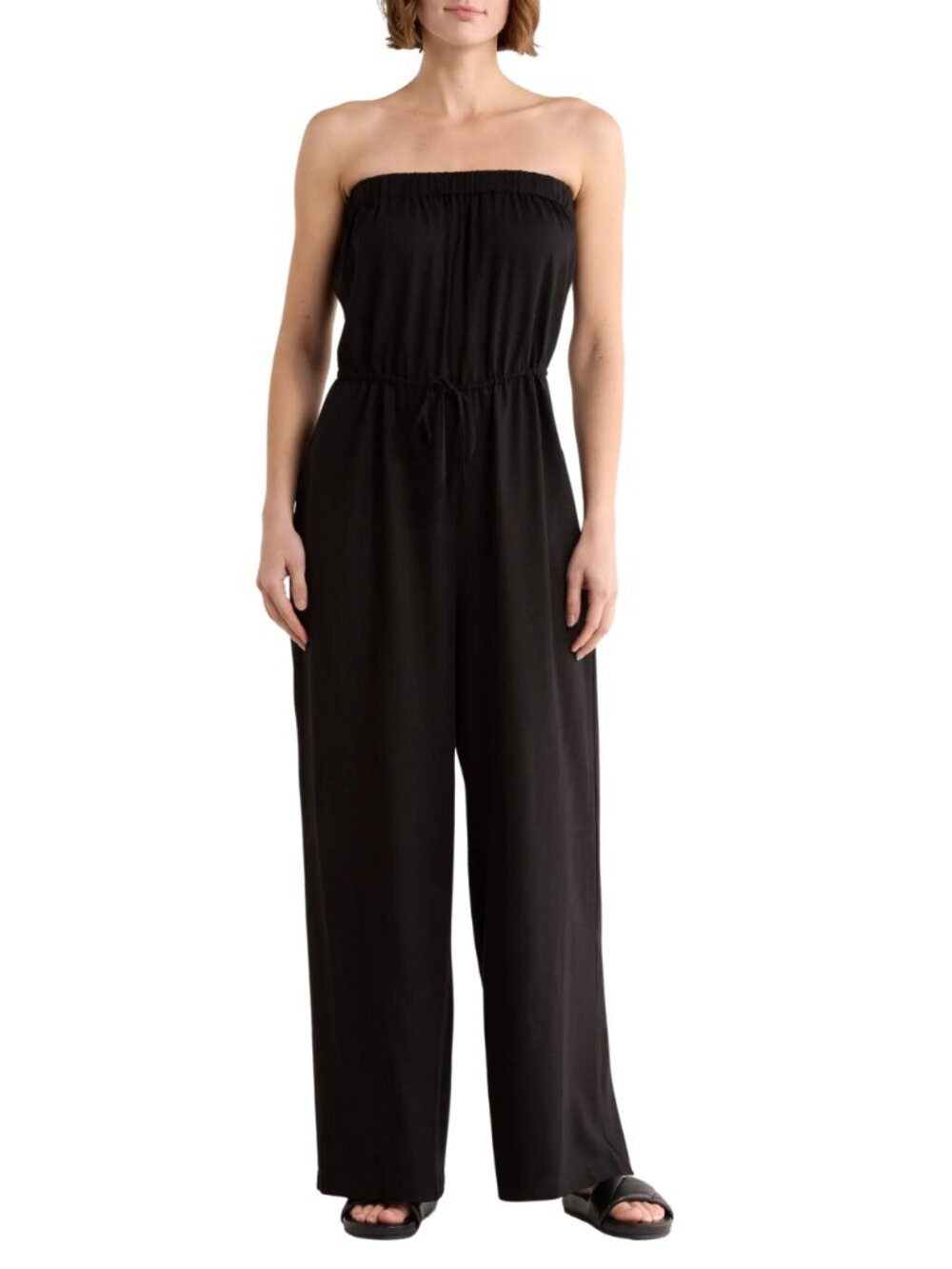 Linen Strapless Wide Leg Cover-Up Jumpsuit - Picture 1 of 5